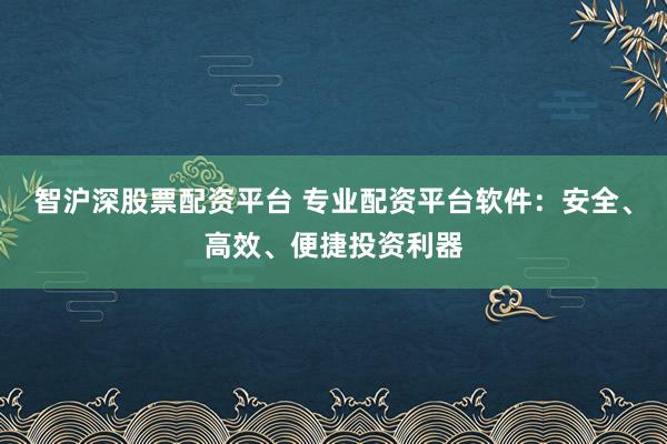 智沪深股票配资平台 专业配资平台软件：安全、高效、便捷投资利器