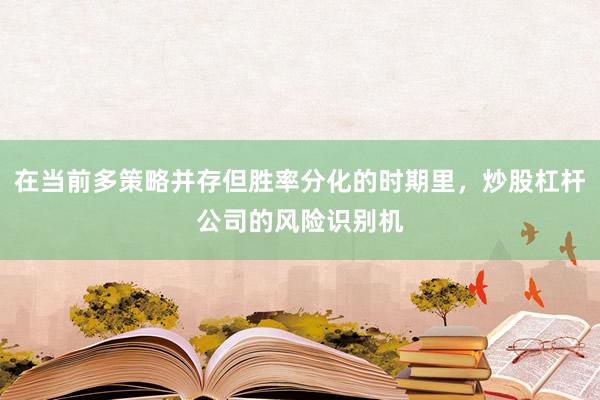 在当前多策略并存但胜率分化的时期里，炒股杠杆公司的风险识别机
