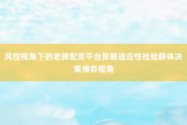 风控视角下的老牌配资平台策略适应性检验群体决策博弈视角