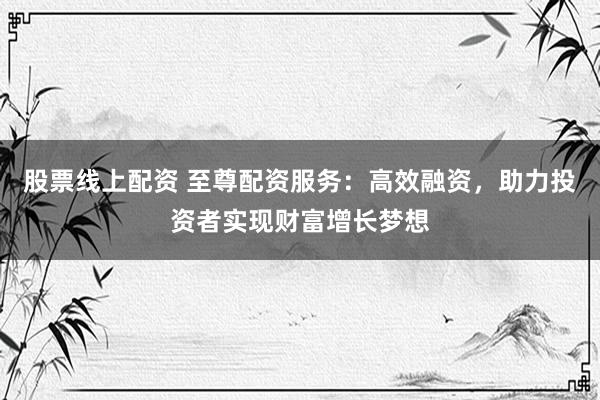 股票线上配资 至尊配资服务：高效融资，助力投资者实现财富增长梦想