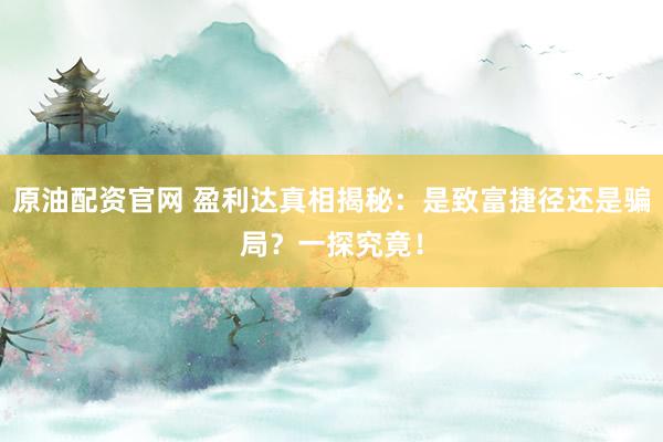 原油配资官网 盈利达真相揭秘：是致富捷径还是骗局？一探究竟！
