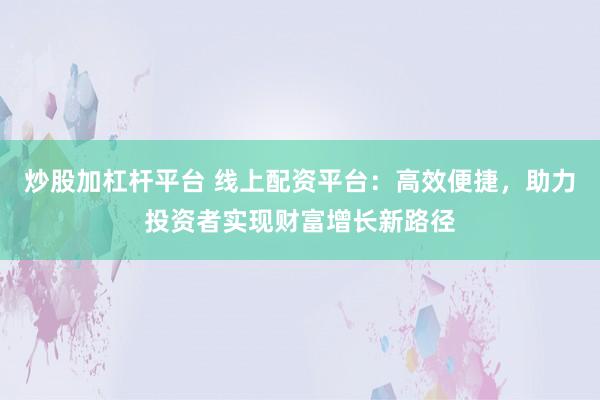 炒股加杠杆平台 线上配资平台：高效便捷，助力投资者实现财富增长新路径